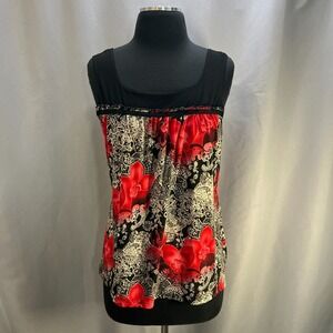Perseption Concept Tank Top Women Multicolor Floral Print Wide Strap Square Neck